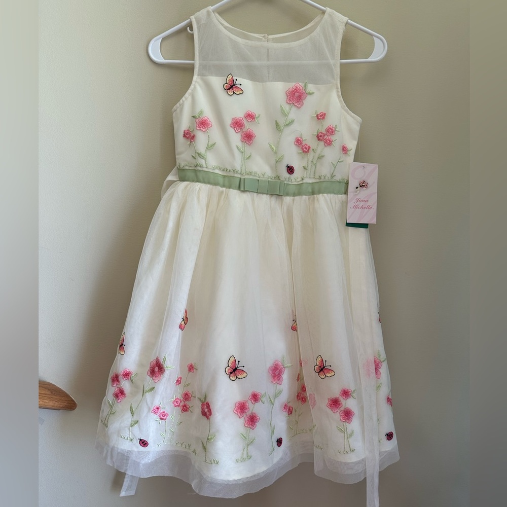 Spring Summer Dress Yellow with Butterflies and flowers